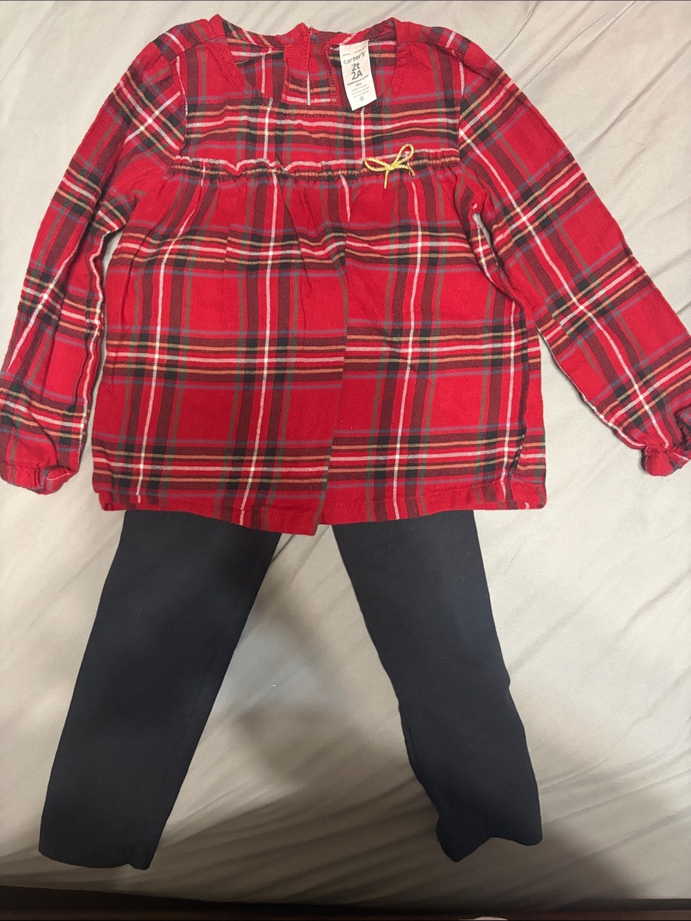 Carter's Red Plaid Top with Black Leggings Set